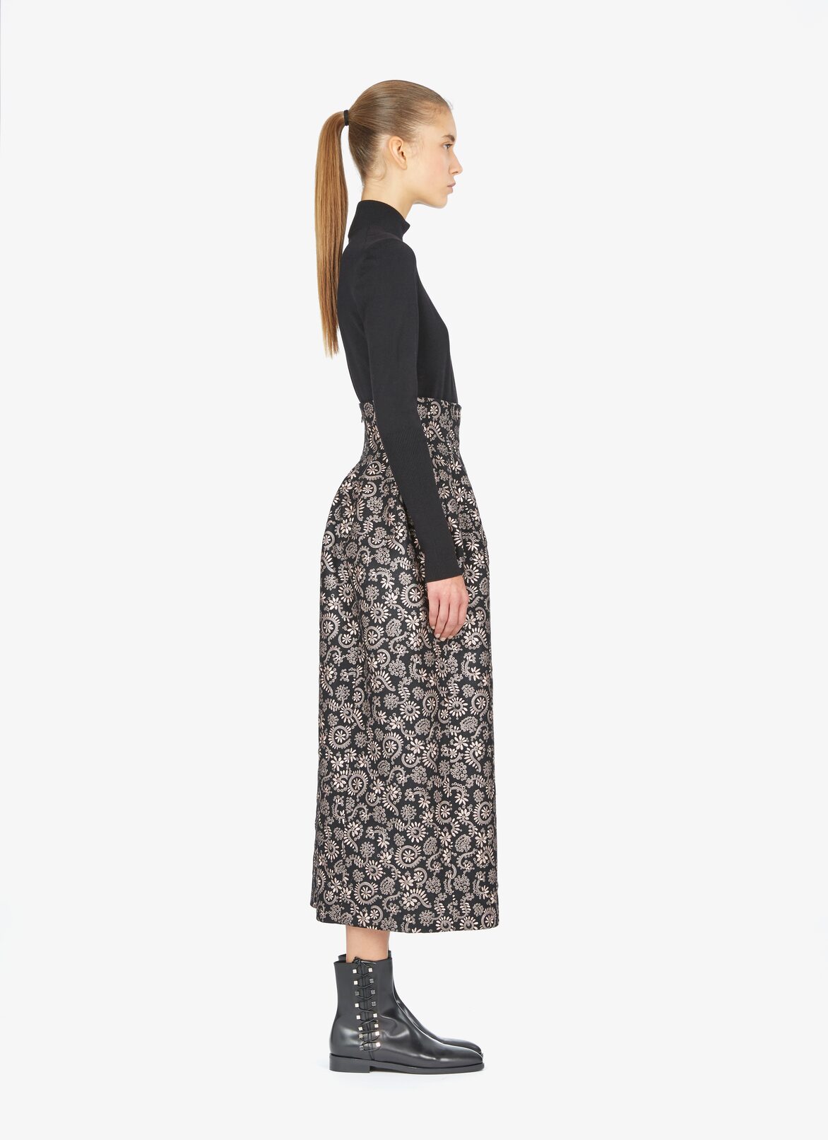 Long Embroidered Skirt ALAÏA BLACK/LIGHT PINK LONG EMBROIDERED SKIRT